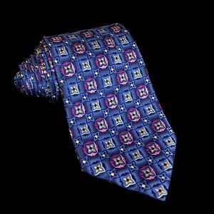 Altea Milano‎ Mens Silk Neck Tie Italy Blue Pink Geometric Squares Circles